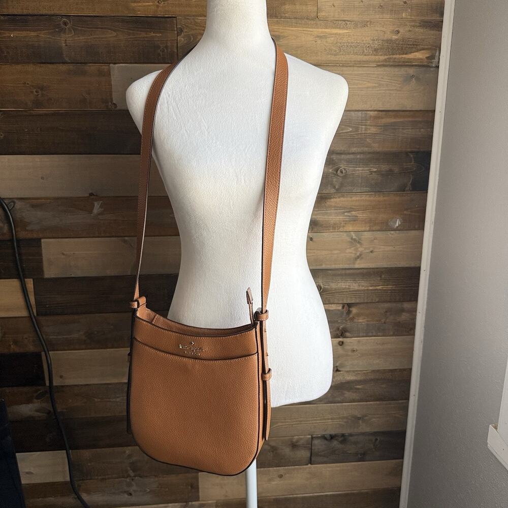 Kate Spade Leila Pebbled Leather Crossbody Purse Warm Ginger Minimalist Classic - Picture 2 of 16